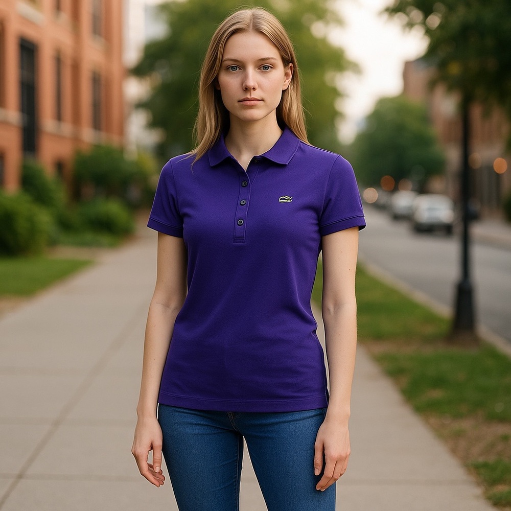 Lacoste Purple Fitted Polo Short Sleeve Top Size 34